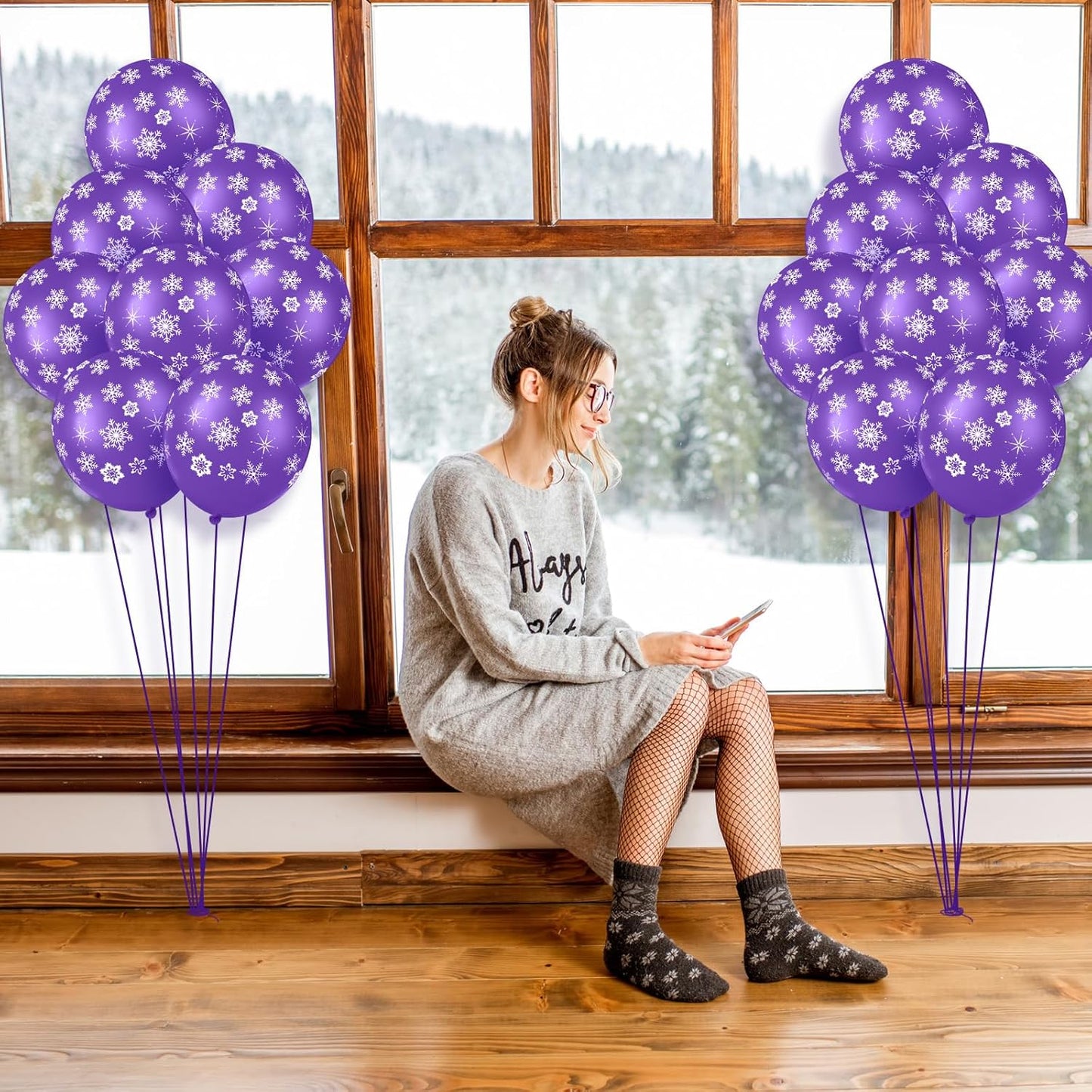 Skylety 40 Pieces Snowflake Balloons Bulk Winter Transparent Snowflake Latex Balloons for Christmas Birthday Wedding Party Decorations(Purple)