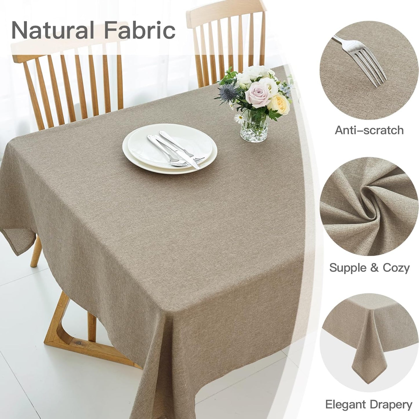 maxmill Rectangle Linen Texture Tablecloth Stain Proof Waterproof Wrinkle Free Washable Dining Table Cloth Wipeable Fabric Table Cover for Dining Room Farmhouse Tablecloths, 60 x 120 Inch, Mocha