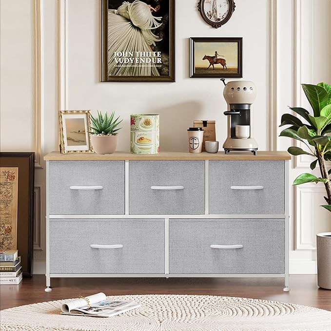 5-Drawer Dresser for Bedroom, Anti-Tip Wide Storage Organizer Fabric Chest of - Image 2