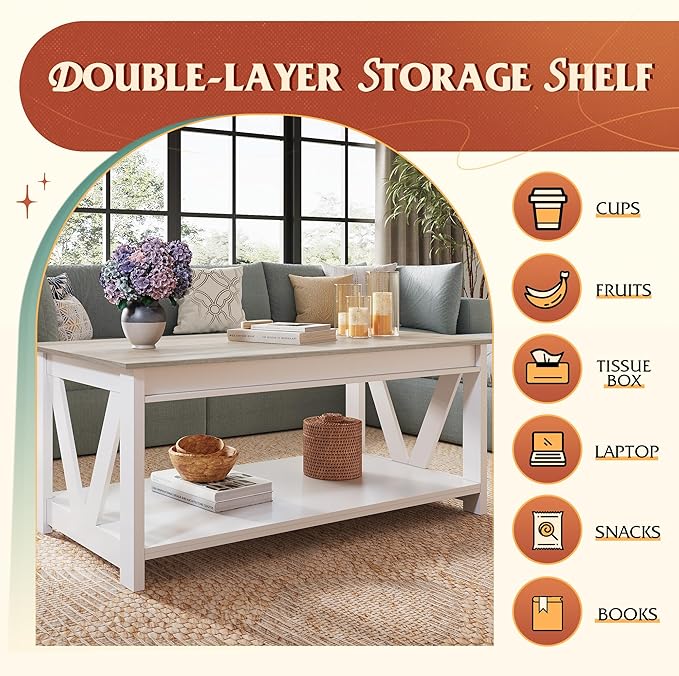 WLIVE Coffee Table, Wood Center Table - Image 4