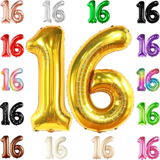 KatchOn, Giant Gold 16 Balloon Numbers - 40 Inch | Gold Number 16 Balloons for Sweet 16 Birthday Decorations | Gold Sweet 16 Balloons | Sweet 16 Balloons for Sweet 16 Party Decorations for Boys