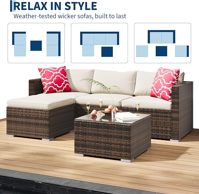 5-Piece Outdoor Sectional Sofa Set, All-Weather PE Rattan Patio Furniture - Image 8