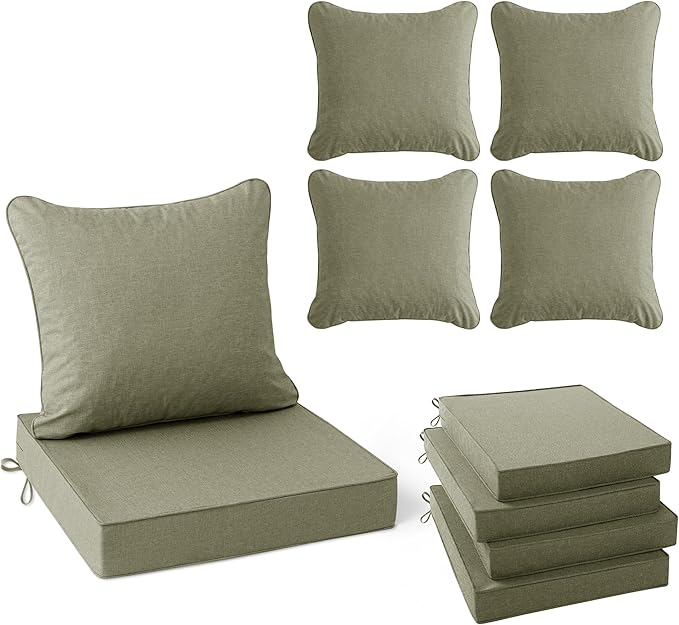 Summsun Water Resistant Outdoor Chair Cushions, Faux Linen Backrest and Seat by SUMMSUN