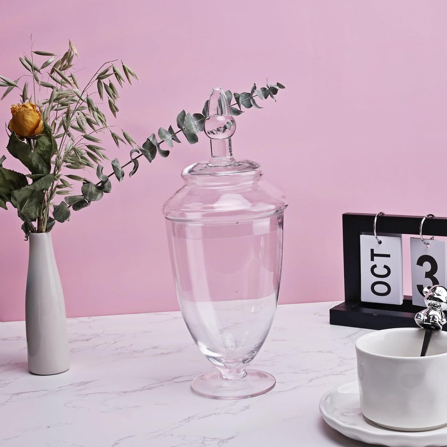 Glass Apothecary Jars with Lids, Small Storage Containers, Set of 3 Wide Mouth Storage Candy Jar Decorative Candy Buffet Organizer Canisters Elegant Kitchen