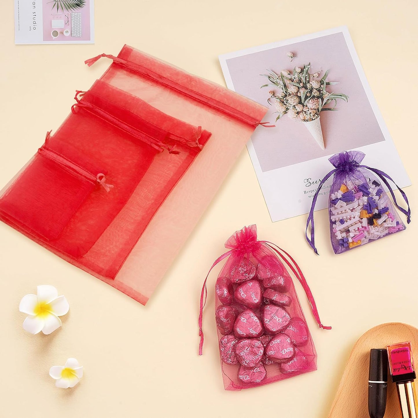 50 Pcs 6x9 Inch Organza Bags, Mesh Bags Drawstring Treat Bag Jewelry Pouch Bag for Christmas Gift Party Favor Wedding(Red)