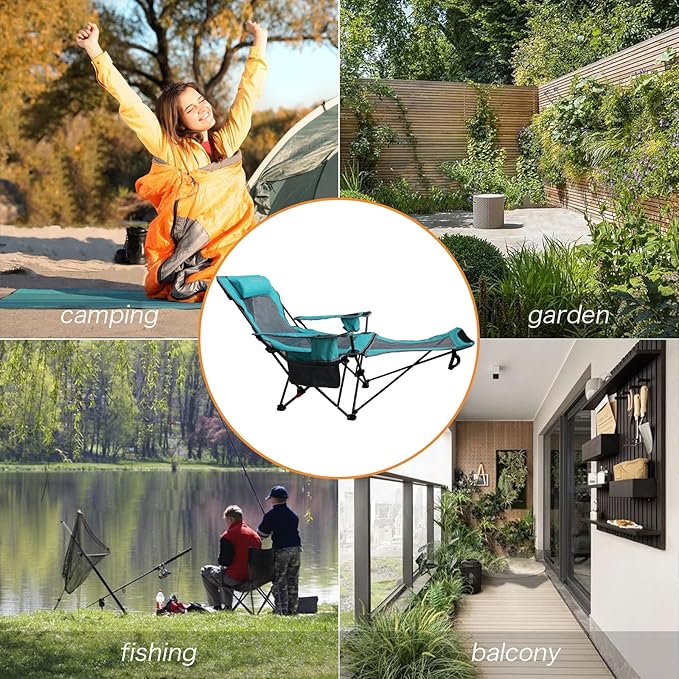 Reclining Camping Chair with Removable Footrest Lounge Chair with Headrest - Image 8