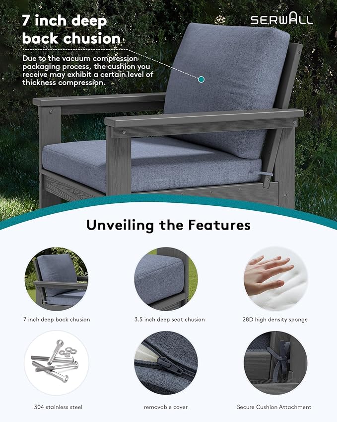 SERWALL HDPE Patio Sofa Set, 3-piece Sectional Outdoor Furniture Set, All - Image 4
