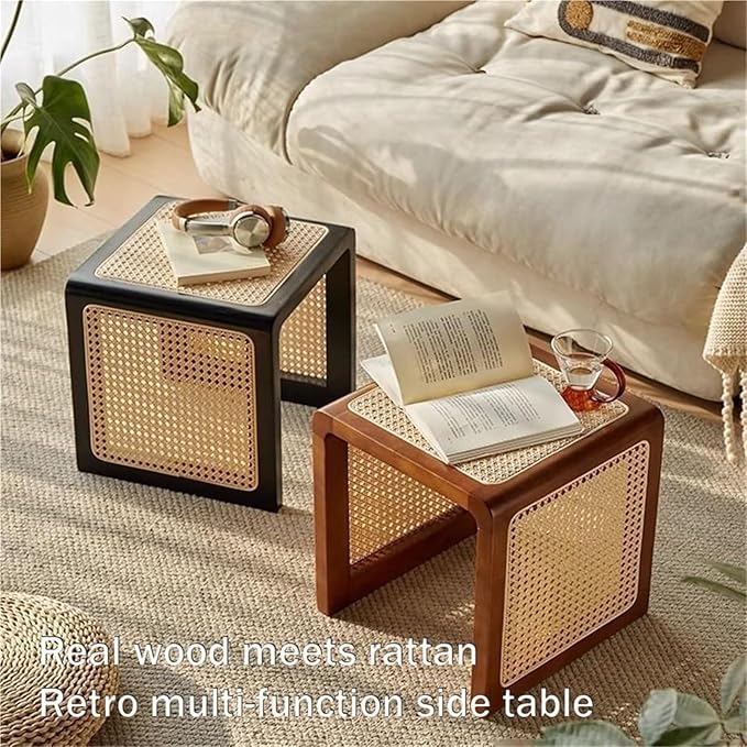 Bohemian Rattan Solid Wood Side Table Bedside Tables Decorative Table Night - Image 7