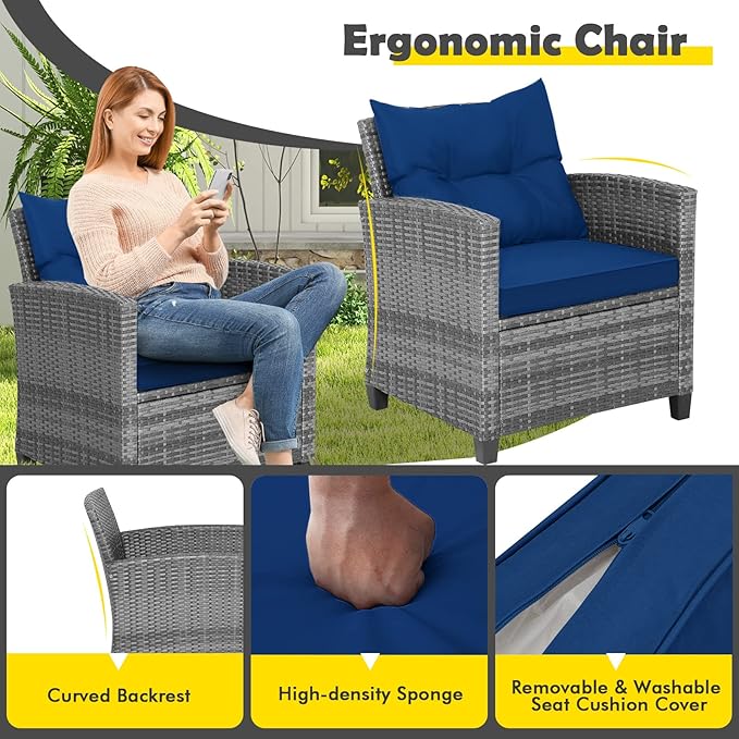 HAPPYGRILL 3 Pieces Patio Conversation Set, Outdoor Furniture Set PE Rattan - Image 6
