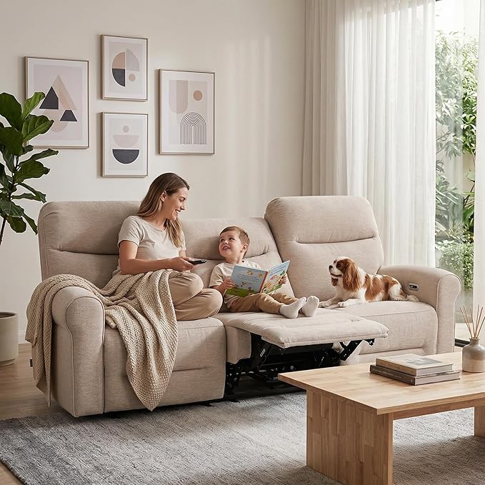 MCombo 87.8" Wall Hugger Power Reclining Sofa, 3-Seat Triple Recliner Couch - Image 5