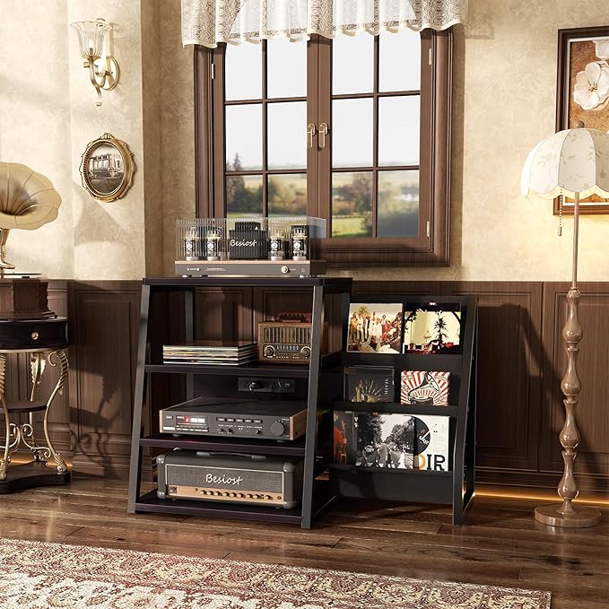 AV Media Stand with Outlets, Stereo Stands and Racks with Vinyl Storage - Image 5