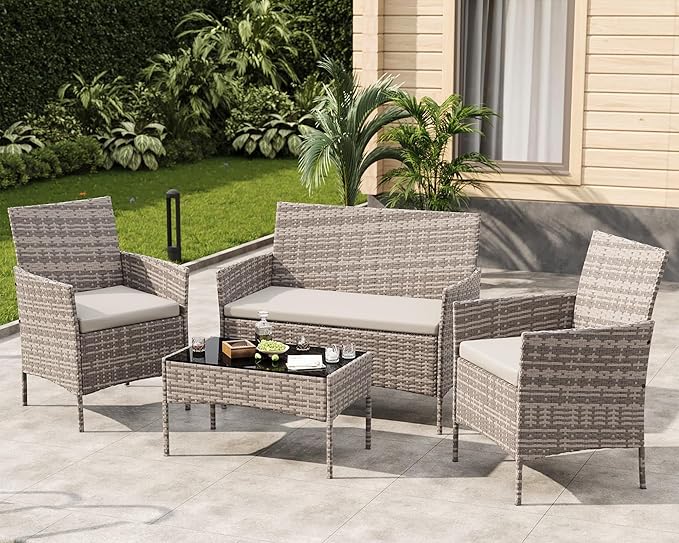 GarveeLife 4-Piece Patio Furniture Set, Rattan Outdoor Furniture - Image 9