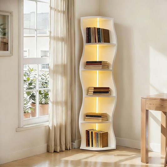 VECELO 6-Tier Compact Wave Corner Bookcase by VECELO