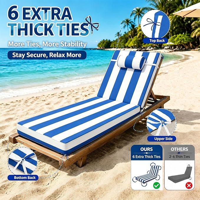 Chaise Lounge Cushion for Outdoor Furniture, Waterproof, Fade-Resistant and - Image 4