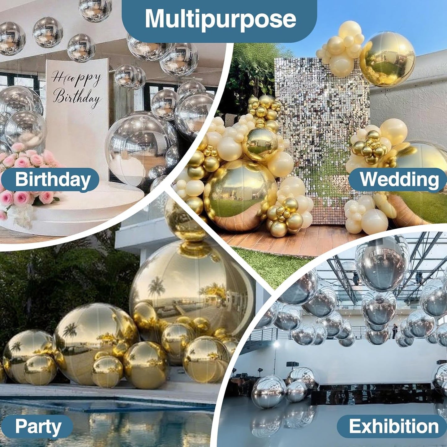 Inflatable Mirror Ball, Gold Big Shinny Balls Reusable Large PVC Disco Ball Balloon for Large Event Decoration, Party, Wedding Decor, Concerts, Stage (1 Pcs, 0.5m/19.7in with Air Pump)