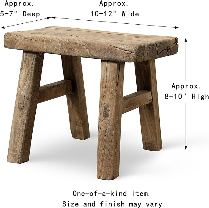 Artissance 11" W Rectangular Natural Wood Vintage Mini Stool - Image 3