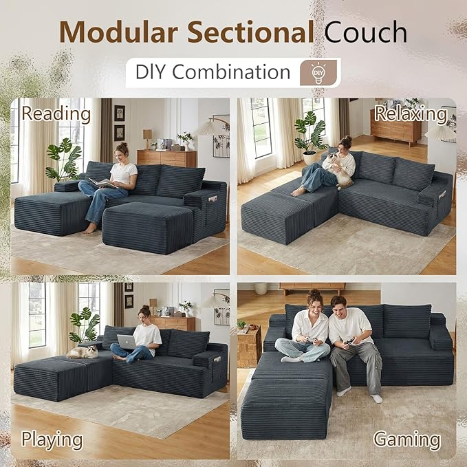 96" Cloud Sectional Couch U-Shaped Chaise - Image 4