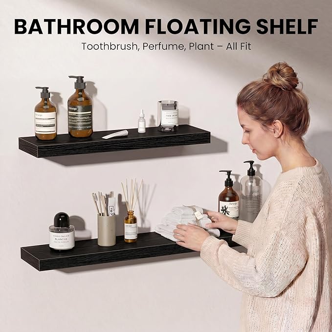 Fun Memories Floating Shelves for Wall, 40 Inch Long Set of 2 Rustic Wood Wall - Image 3
