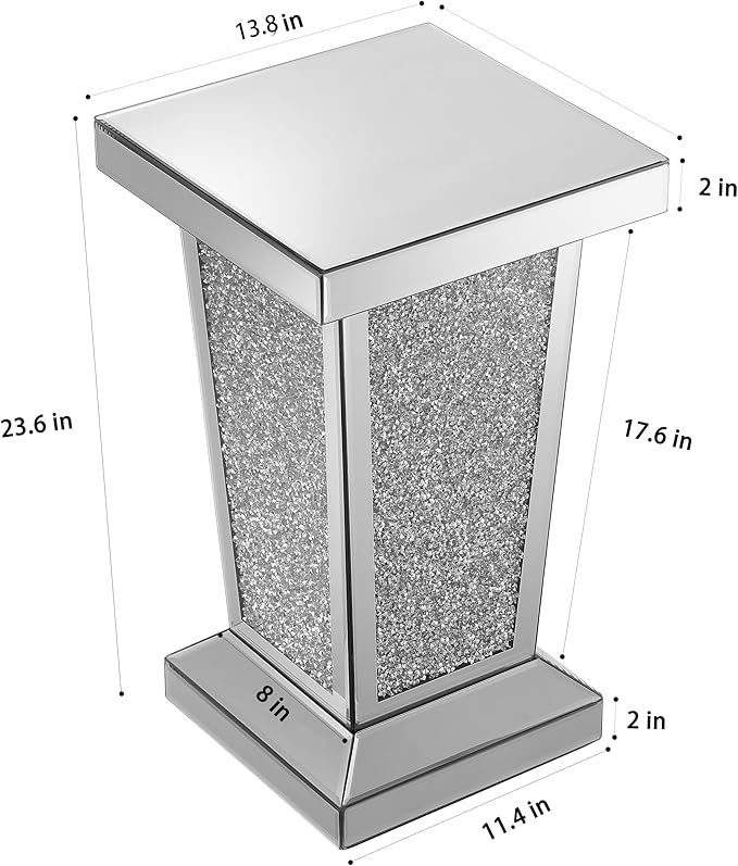 Silver Mirrored End Table with Crystal, Modern Side Accent Table, Square Small - Image 2