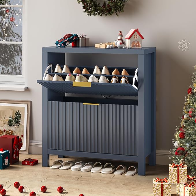 YOMILUVE Shoe Cabinet Storage for Entryway, Fluted Shoe Cabinet - Image 8