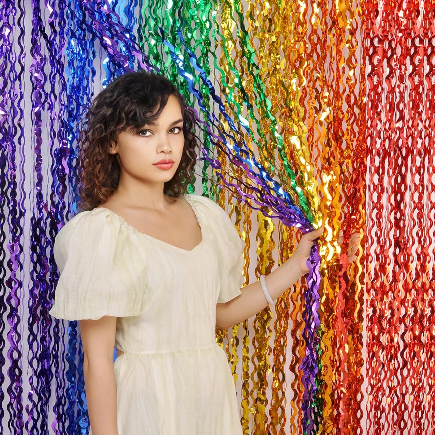 3 Pack Rainbow Foil Curtains - 3.3x6.6ft Metallic Streamers Tinsel Curtains Background for Photo Booth Birthday Weddings Carnivals Graduation