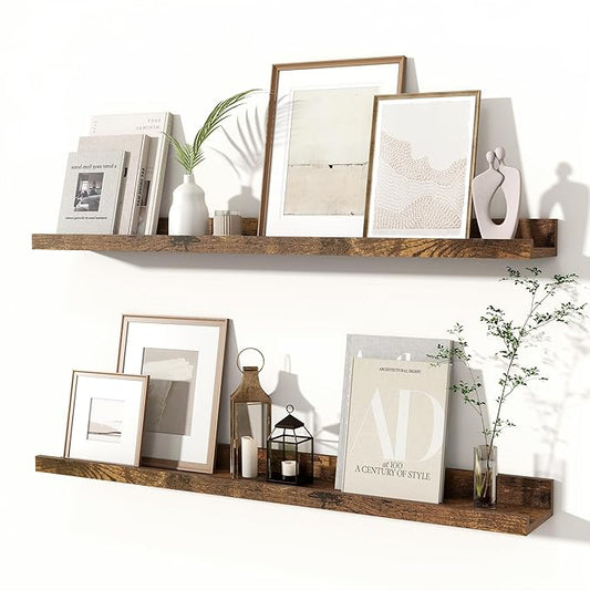 Fun Memories Picture Ledge Shelves Set of 2, 32 Inch Rustic Wall Mounted by FunMemories