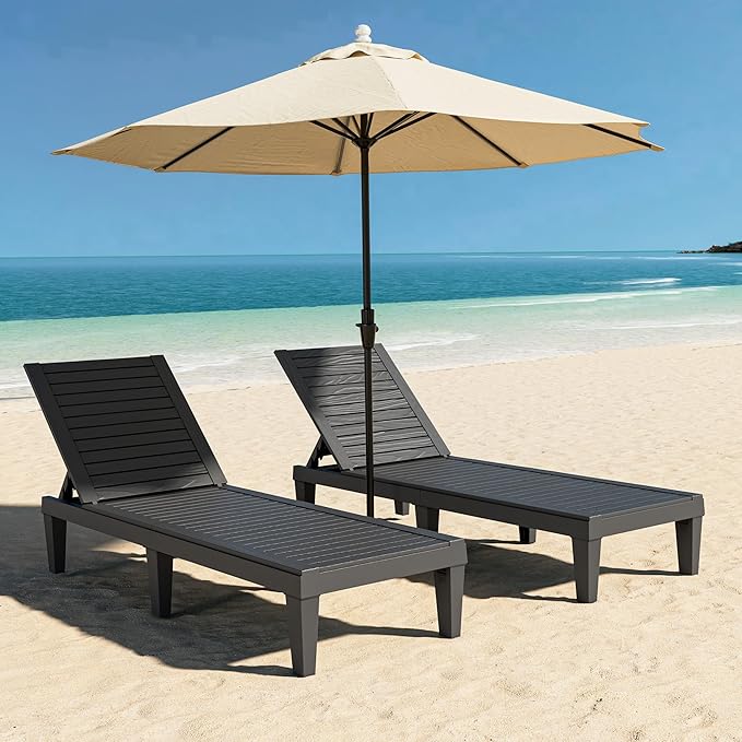 Outdoor Lounge Chairs Set of 2, 5-Position Adjustable Tanning Chairs - Image 7