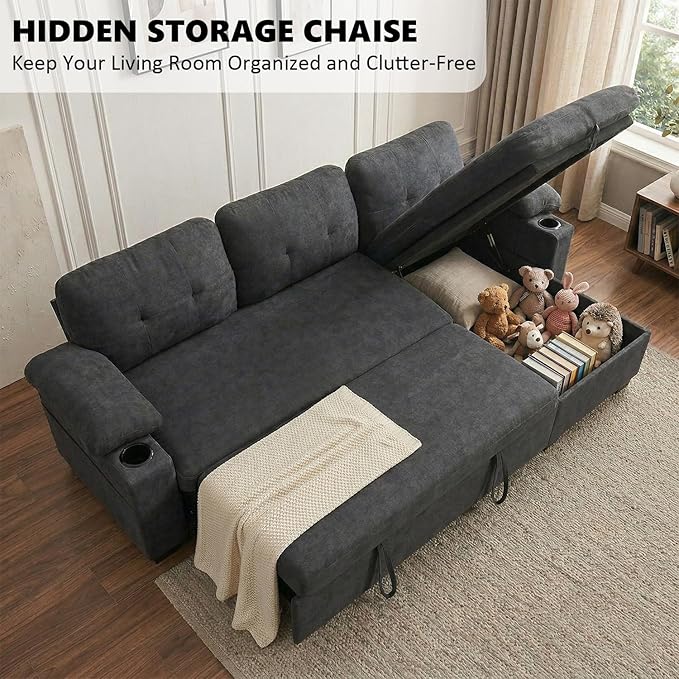 93" L Shaped Sleeper Sofa Bed, Pull Out Sectional Couch - Image 7
