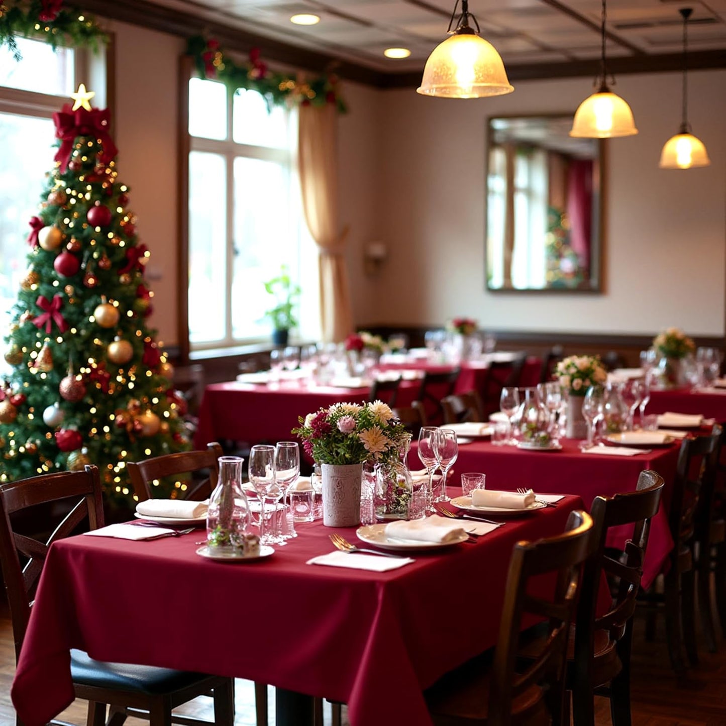 sancua Square Tablecloths 54x54 Inch Burgundy, 2 Pack - Fabric Table Cloth for Square or Round Tables, Washable Polyester Table Cover for Christmas Dinner, Holiday Party, Decorative Display Tables