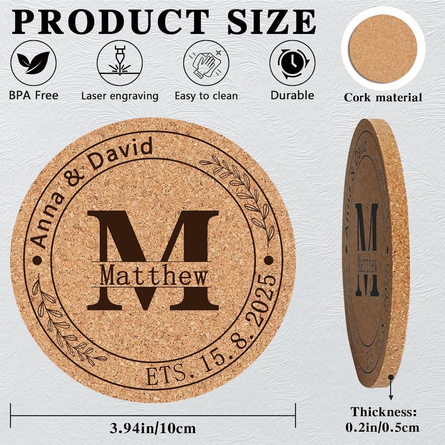 Custom Coasters Personalized Cork Coasters Bulk with Logo Wedding Personalized Cork Natural Wood Engraved Drink for Wedding Favors (Cork Coasters - Circle)