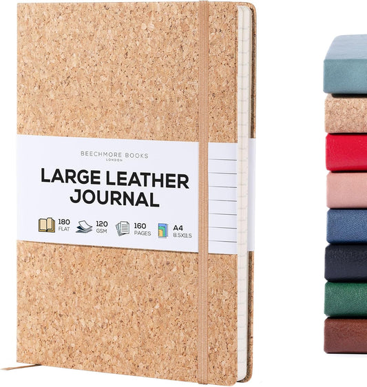 BEECHMORE BOOKS Lined Journal Notebook, 8.5 x 11.5 inch, A4 160 Lined Pages, Hardcover Leather Journals for Women, Men, Writing and Notebooks for Work - 120 GSM Thick Paper, Gifts Box Included