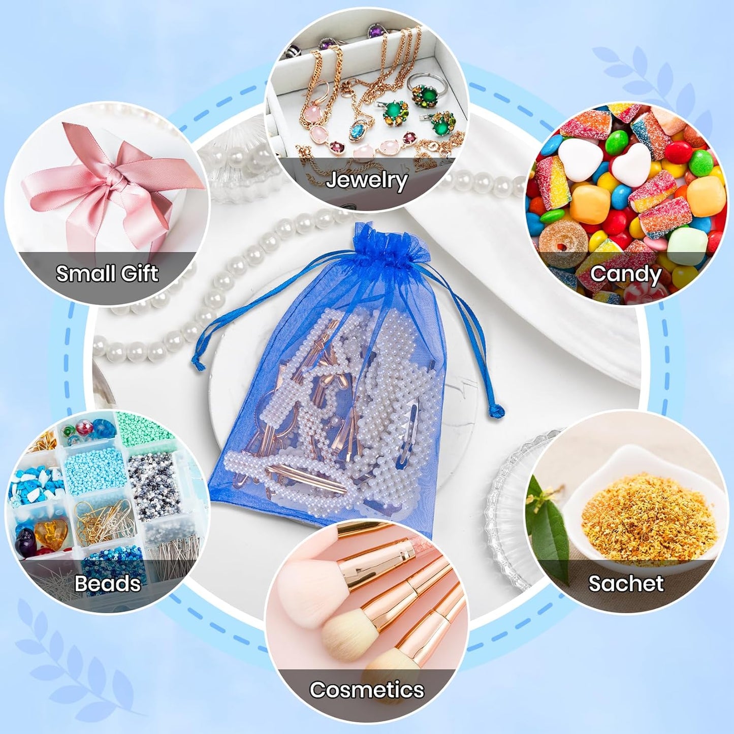 ANZNKU 50 Pack Organza Bags 4x6 Inch, Small Mesh Bag Drawstring Jewelry Pouches, Organza Gift Bags for Baby Shower, Party Favors(Royal Blue)