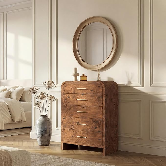 Curved 5-Drawer Dresser for Bedroom, 45.59" Tall Modern Chest of Drawers by TheBeautyofRusticRefined