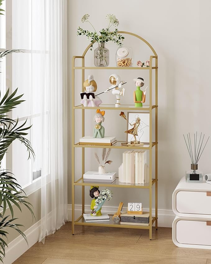 Hzuaneri Bookcase Bookshelf, Tempered Glass Bookshelves, Slim Shelving Unit - Image 2