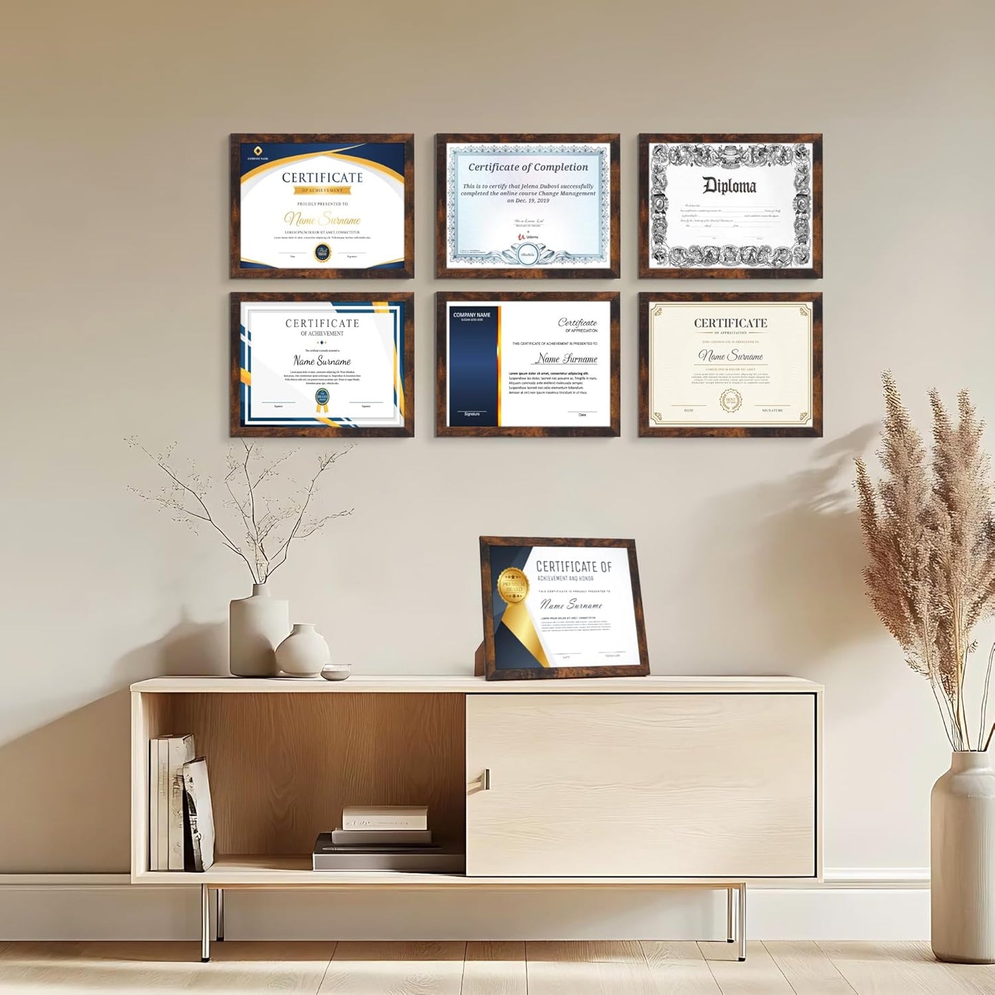 PETAFLOP Bulk 8.5 by 11 Picture Frame Certificate Document Frame Set of 18, Brown Frames for Wall Tabletop Vertically and Horizontally