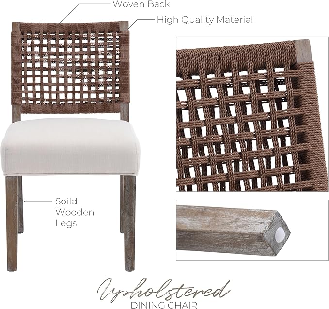 LZAREAL Farmhouse Dining Chairs Set of 2 Linen Fabric Upholstered Accent Side - Image 5