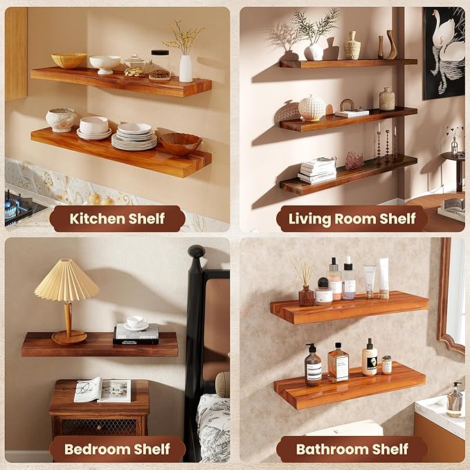 24 Inch Teak Floating Shelves Set of 2 - Image 8