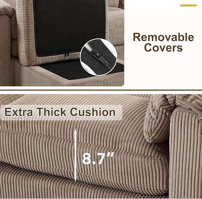 HAOMARKETS Corduroy Sofa Set, Upholstered Ottoman and 3-Seater Couch Set of 2 - Image 5