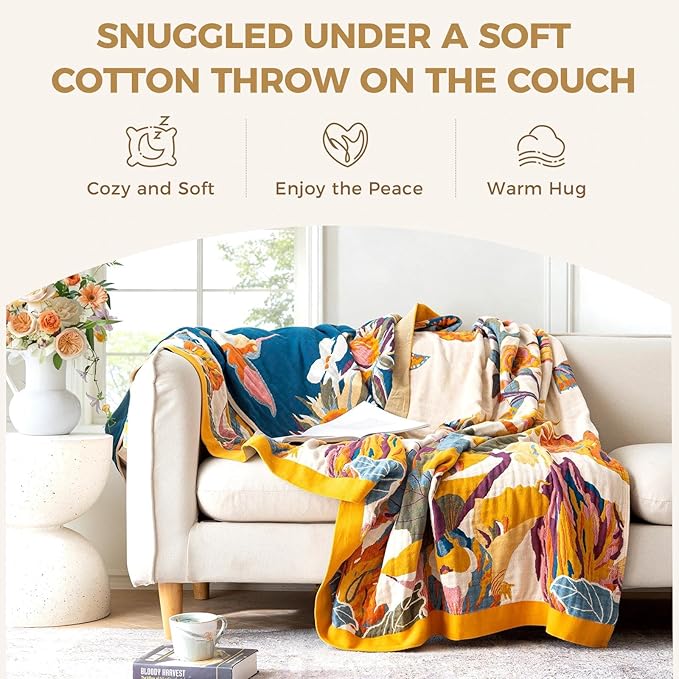 LUTBM Boho Throw Blanket 100% Cotton Soft Bed Throw Twin Lightweight Summer - Image 4