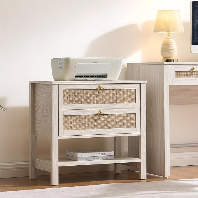 SICOTAS Boho Rattan Nightstand Set of 2, 26.7" Extra Wide Bedside Table - Image 9