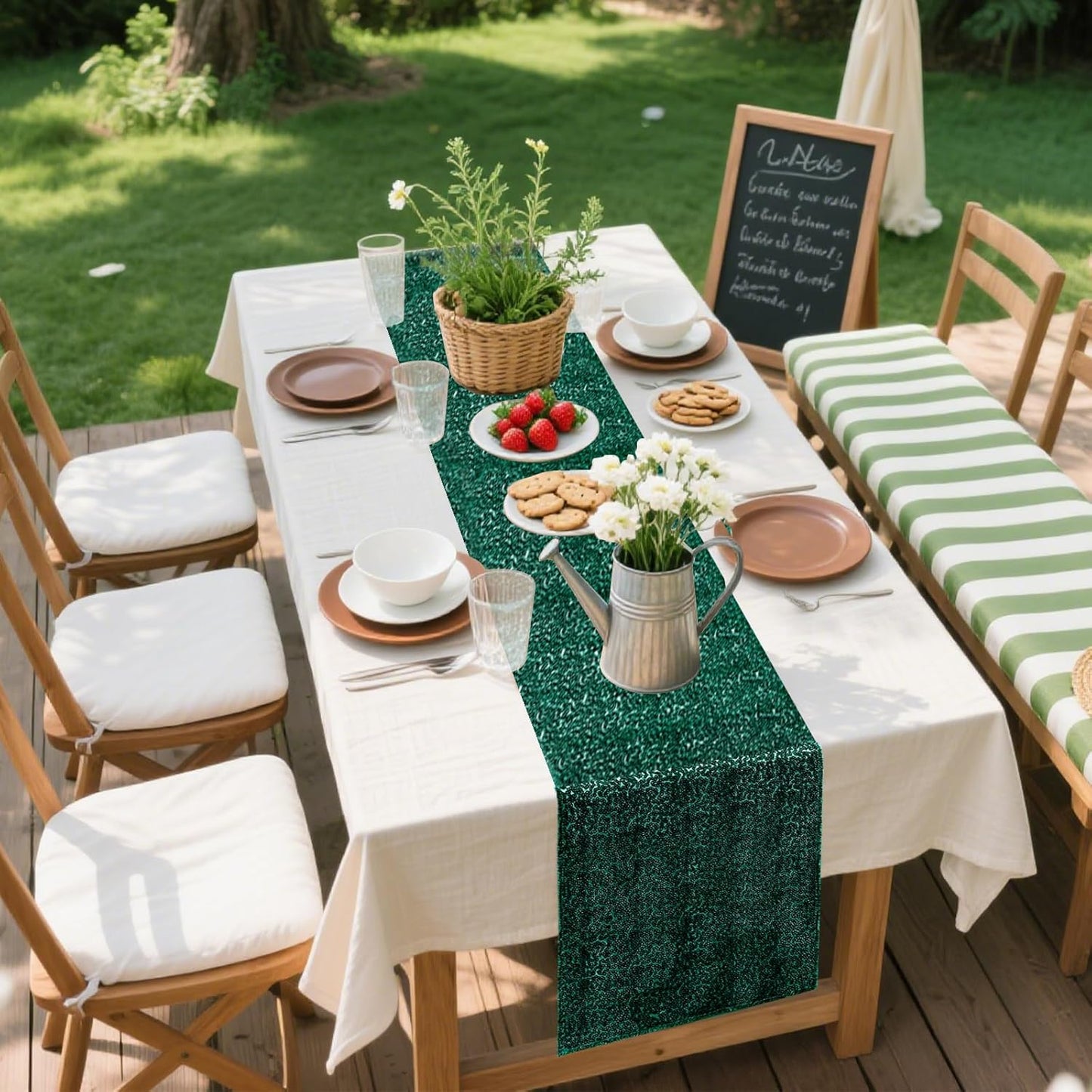 6 Packs 12 x 72 inches Sequin Table Runner, Hunter Green Glitter Table Runner for Birthday Party Supplies Wedding Engagement Baby Shower Holiday Celebration Event Decorations