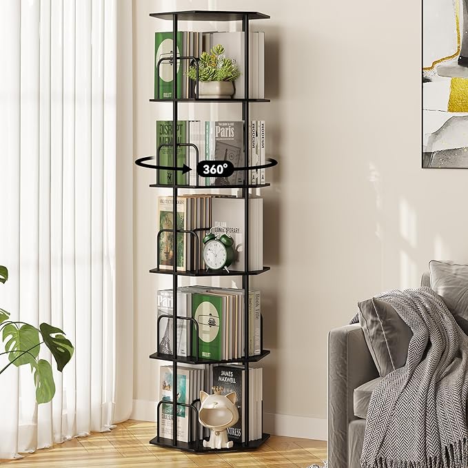SUNMORY 5 Tier Rotating Bookshelf Tower, Revolving 360 ° Spinning Bookcase by SUNMORY