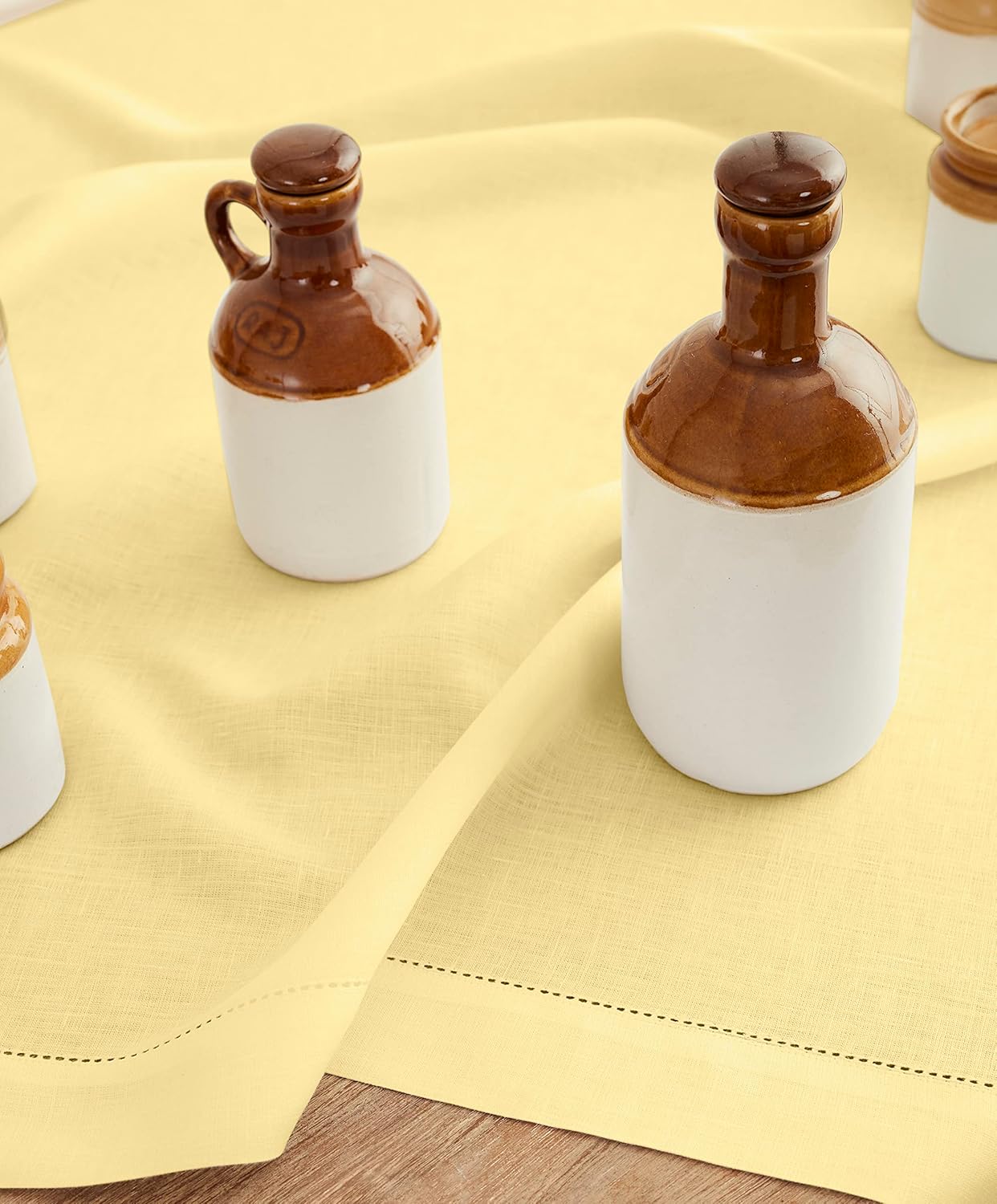 Solino Home Square Linen Tablecloth 52 x 52 Inch - 100% Pure Linen Yellow Table Throw - Classic Hemstitch, Machine Washable Table Cloth