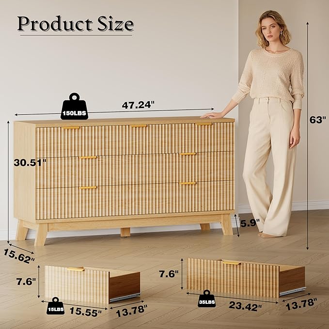 BORNOON Fluted 7 Drawer Dresser, 47.2" Wide Modern Boho Chest of Drawers - Image 2