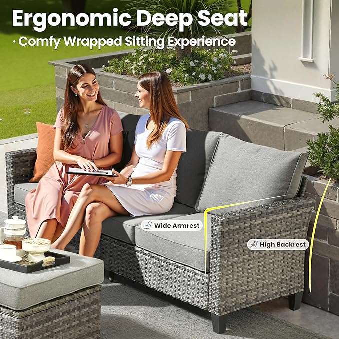 ovios 8 Pieces Patio Furniture Set, Outdoor Wicker Sofa Couch - Image 7