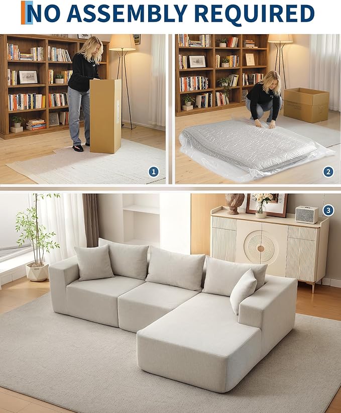 Corduroy Modular L Shape Sofa, Cloud Feel Compressed Sectional Couch - Image 3
