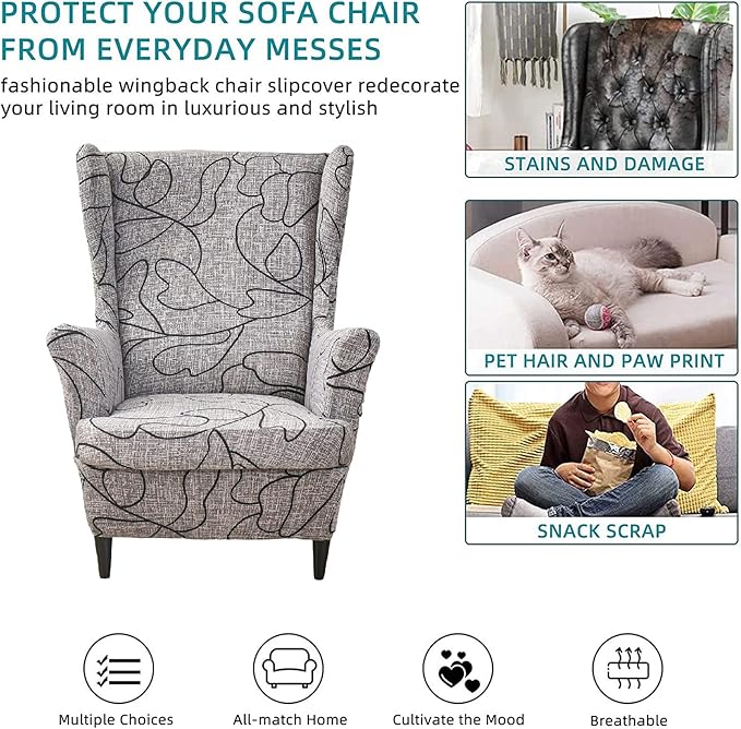 KRFOONN Wingback Chair Covers Slipcovers 2 Piece Stretch Wing Chair Covers - Image 5