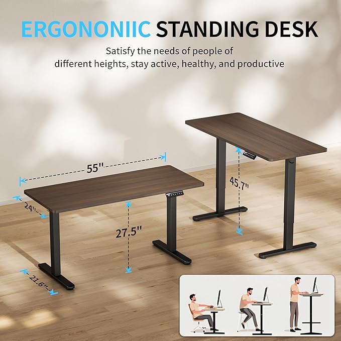 BIZUM Electric Standing Desk, 55x24 inches Height Adjustable Desk, Sit to Stand - Image 2
