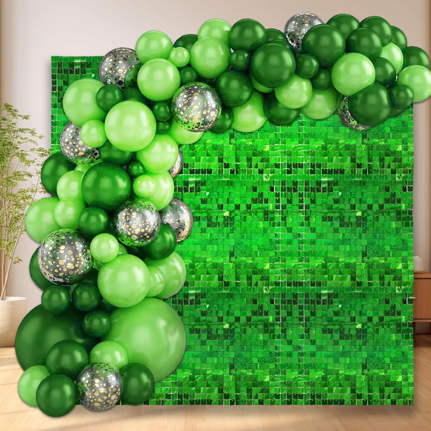 12PCS Green Shimmer Wall Backdrop, Laser Square Sequin Photo Backdrops Panel, Glitter Wall Background for Birthdays, Weddings, Christmas, Engagements, Disco Bachelorette Party Decoration (3FTx4FT)
