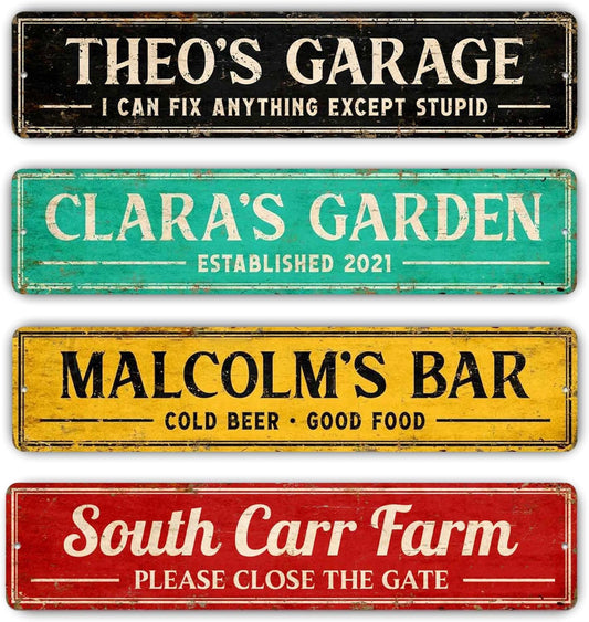 Custom Signs Outdoor Metal, Personalized Street Sign for Home Bar Wall Decor, 6x24 Inches, Fade Resistant Aluminum-UV Protected and Weatherproof